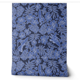 Papier Peint Surf Pareau Hawaïen Hibiscus Surfing Blues