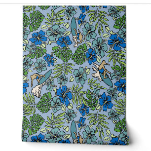 Papier Peint Surf Pareau Hawaiian Hibiscus Surf Blue Multi