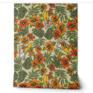 Papier Peint Surf Pareau Hawaiian Hibiscus Surf Chaud Multi