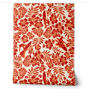 Papier Peint Surf Pareau Hawaiian Hibiscus Surf Rouge