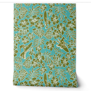 Papier Peint Surf Pareau Hawaiian Hibiscus Surf Turq