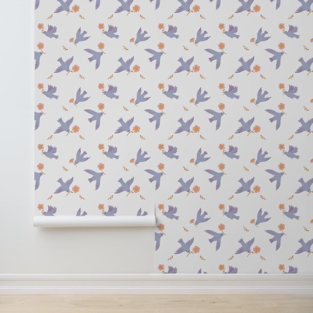 Papier Peint Sweet Bluebird avec pouponnière à fleurs (Application)