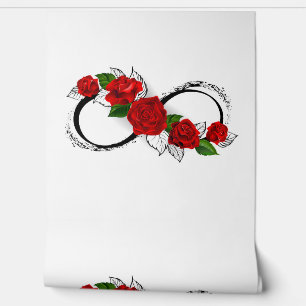 Papier Peint Symbole d'infini avec les roses rouges
