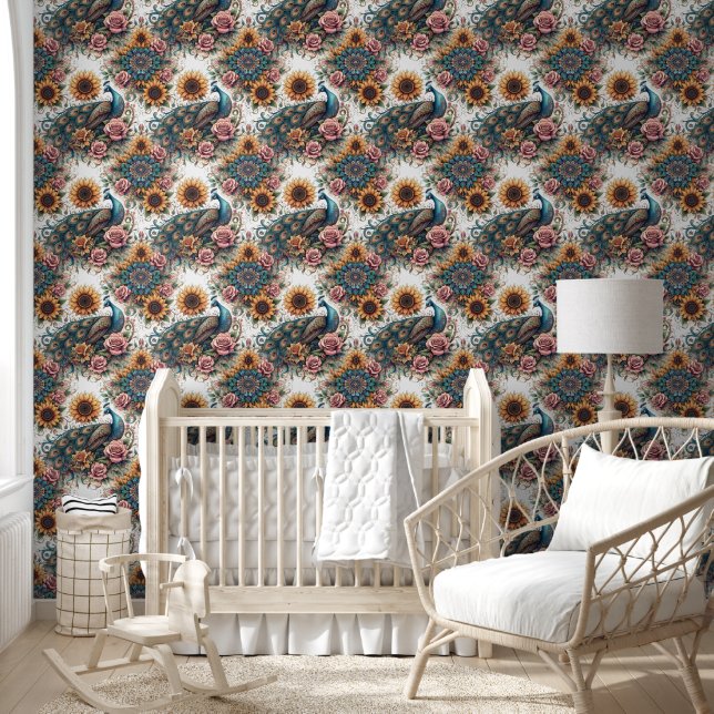 Papier Peint Symphonie Boho Peacock & Sunflower (Enfants)