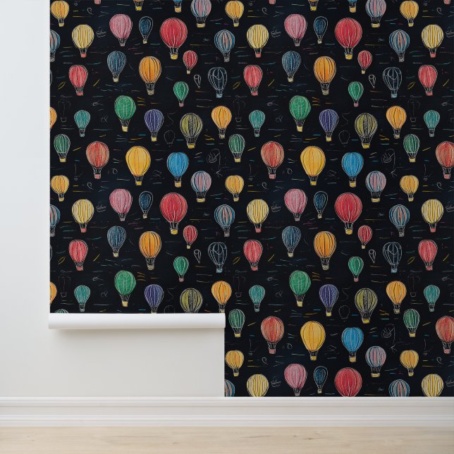 Papier Peint Tableau noir Chalkboard Hot Air Balloon Kindergart (Application)