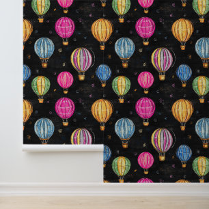 Papier Peint Tableau noir Chalkboard Hot Air Balloon Kindergart