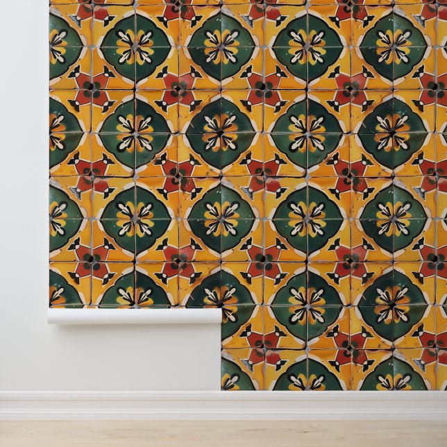 Papier Peint Talavera Green Carrelage mexicain (Application)