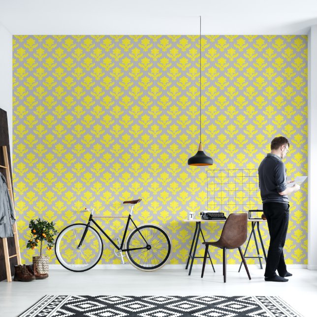 Papier Peint Tapisserie française Mariage Jaune Clair Gris Clai (Salon)