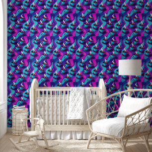 Papier Peint Tasses à café tourbillon néon motif rétro audacieu