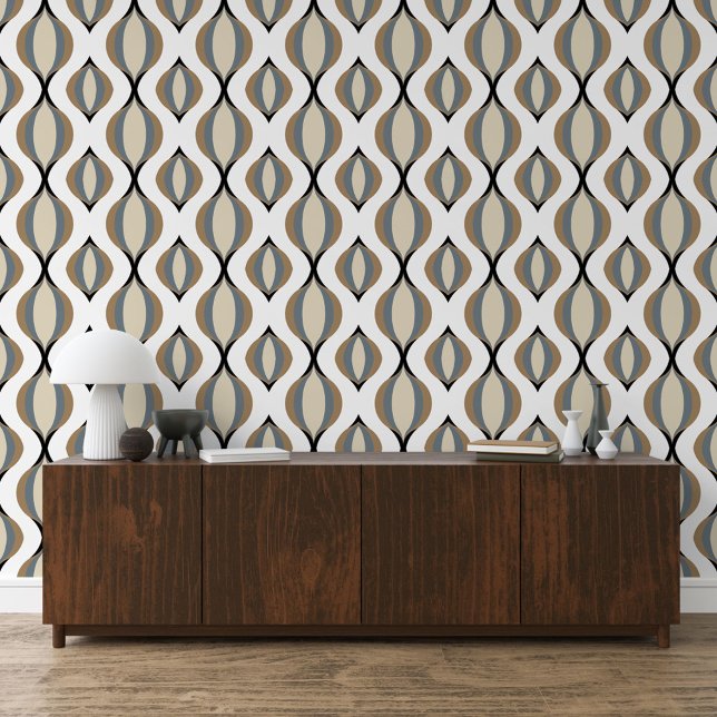 Papier Peint Taupe Beige Tan Gris Blanc Noir Ogee Vague Motif (Créateur téléchargé)