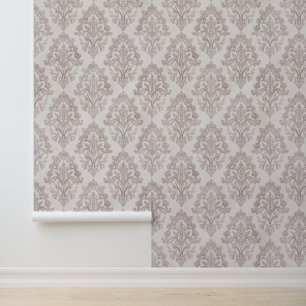 Papier Peint Taupe Doux Damassé Aquarelle Floral Classique