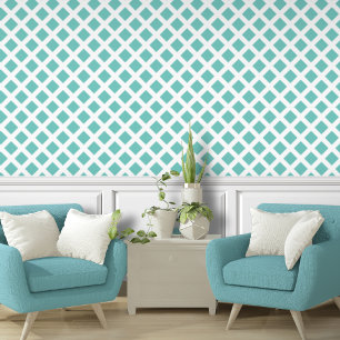 Papier Peint Teal blanc en treillis diagonal