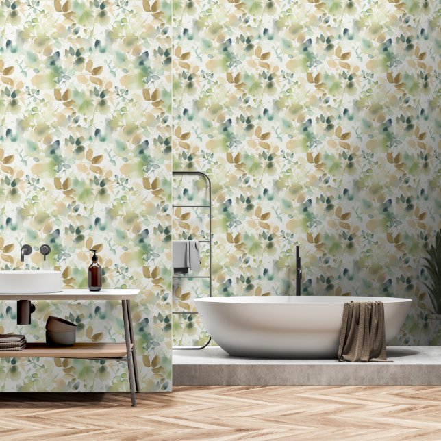 Papier Peint Teal & Tan Résumé Retraite de la feuille (Salle de bain)