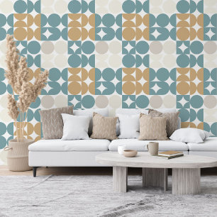 Papier Peint Teal vert ocre brun Beige Taupe Cercles motif