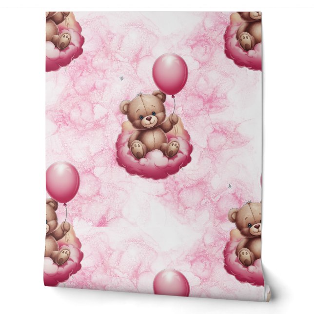Papier Peint Teddy Bear rose Motif Baby Nursery Room (Déroulement)