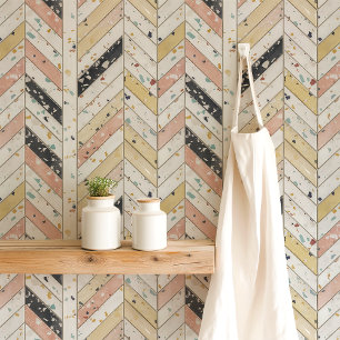 Papier Peint Terrazzo rose et jaune en chevron en os de hareng