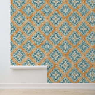 Papier Peint Terre cuite méditerranéenne et carrelage bleu