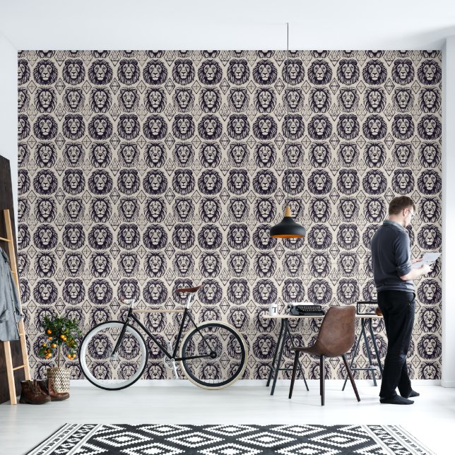 Papier Peint Têtes de lion et formes géométriques (Salon)