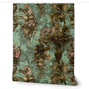 Papier Peint Thème tropical et léopards Plantes exotiques