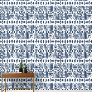 Papier Peint Tissu de moisissure tribale des Caraïbes : bleu et