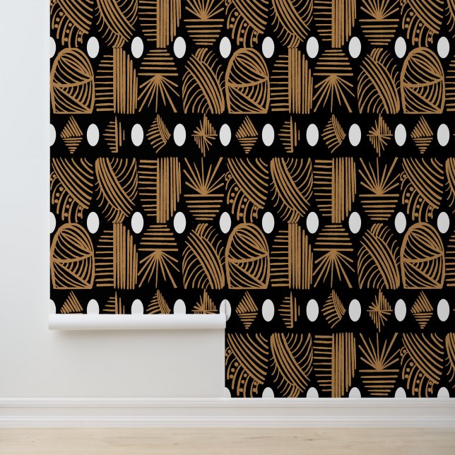 Papier Peint Tissu de moisissure tribale des Caraïbes : noir, b (Application)