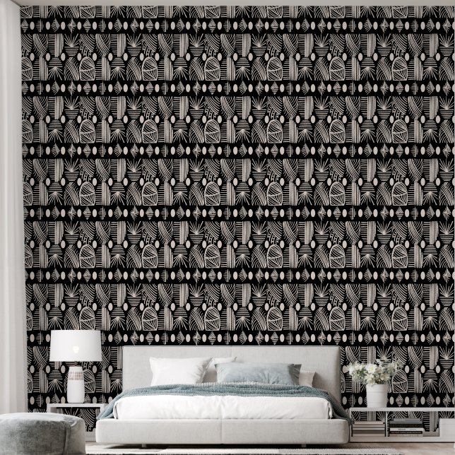 Papier Peint Tissu de moisissure tribale des Caraïbes : noir et (Chambre à coucher)