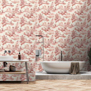 Papier Peint Toile du Jouy rouge fausse française