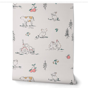 Papier Peint Toile pour animaux de ferme (rose, blanc cassé)
