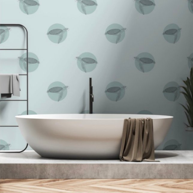 Papier Peint Tortue Motif bleu et vert sous la mer (Créateur téléchargé)