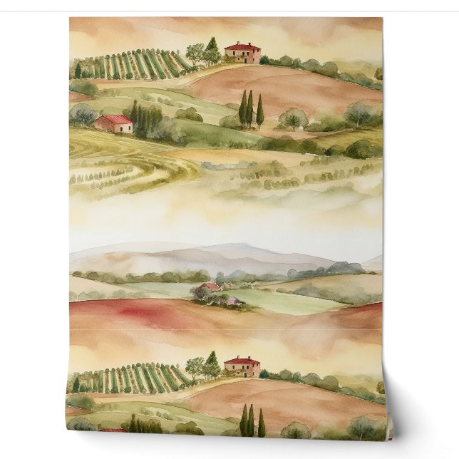 Papier Peint Toscane Italienne Aquarelle (Déroulement)