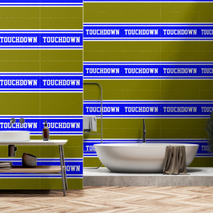 Papier Peint TOUCHDOWN Bleu Blanc Olive Rayures de Course