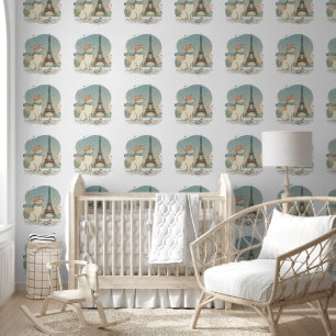 Papier Peint Tour Eiffel Motif Chapeau Kitty - Voyage Moderne 