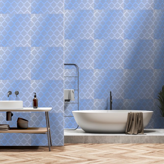 Papier Peint Treillis brillant bleu à huile (Salle de bain)
