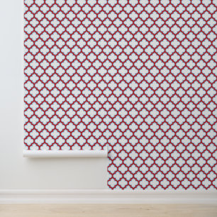 Papier Peint Trellis blanc et rouge, treillis, Quatrefoil