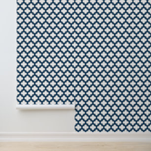 Papier Peint Trellis bleu blanc et marine, treillis, Quatrefoil