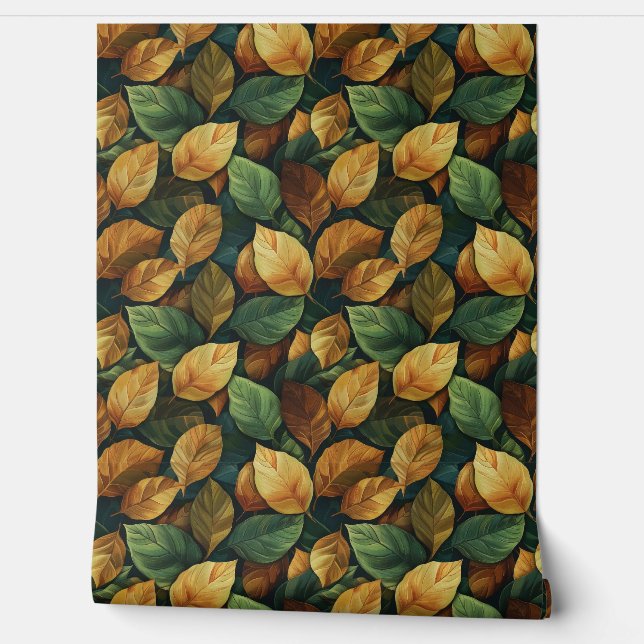 Papier Peint Trendy automne terre cuite orange jaune sauge auto (Déroulement)