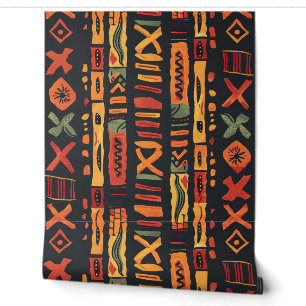 Papier Peint Tribal African Orange Green Black