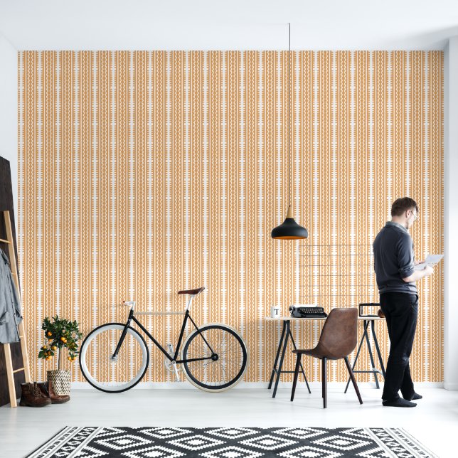 Papier Peint Tribal Modern Orange et Blanc (Salon)