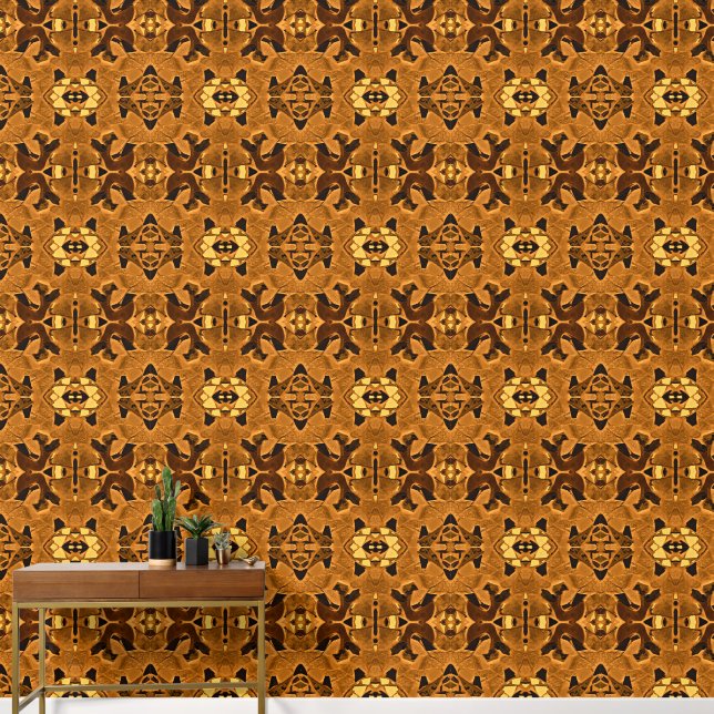Papier Peint Tribal Native Ethnic Western Brown Noir Jaune (Couloir)
