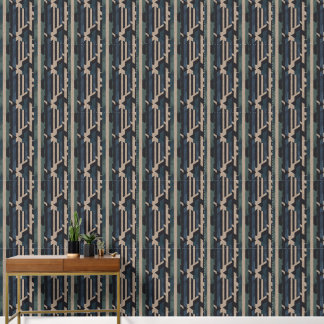 Papier Peint Tribu Géométrique (Olive + Nuit) Luxe