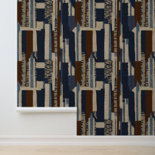 Papier Peint Tribu Géométrique (Terracotta + Bleu) Luxe