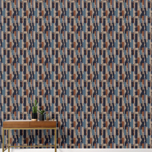 Papier Peint Tribu Géométrique (Terre Cuite + Bleu) Luxe