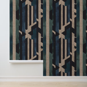 Papier Peint Tribu Géométrique (Terre Cuite + Vert) Luxe
