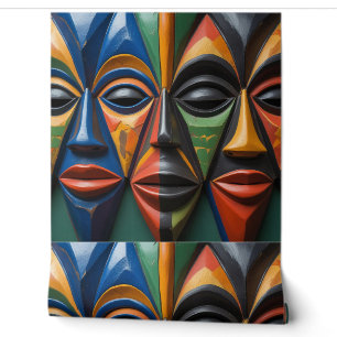 Papier Peint Trio de Masques Tribaux Africains Dynamique Symétr