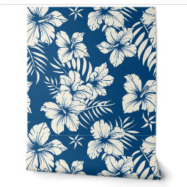 Papier Peint Tropical Blue and White Floral