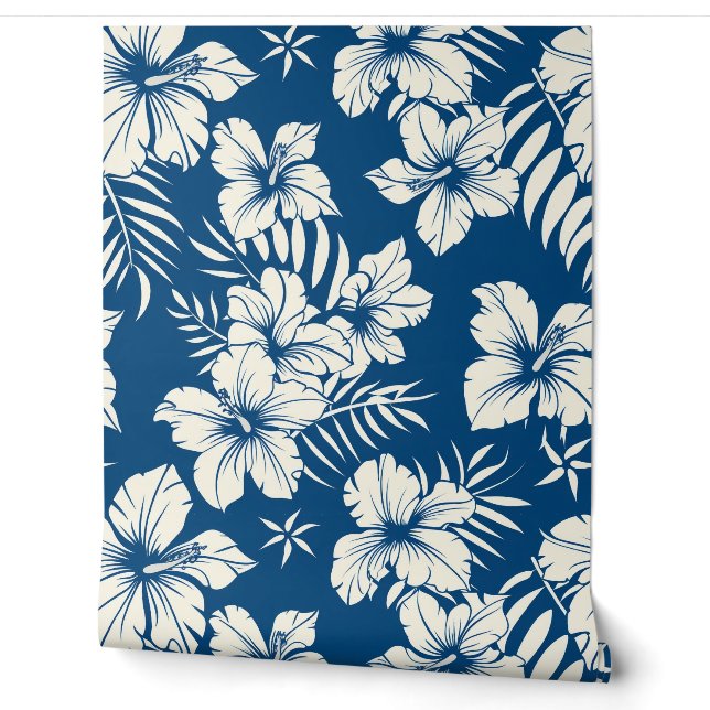 Papier Peint Tropical Blue and White Floral (Déroulement)