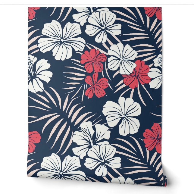Papier Peint Tropical Pink and Navy Floral (Déroulement)