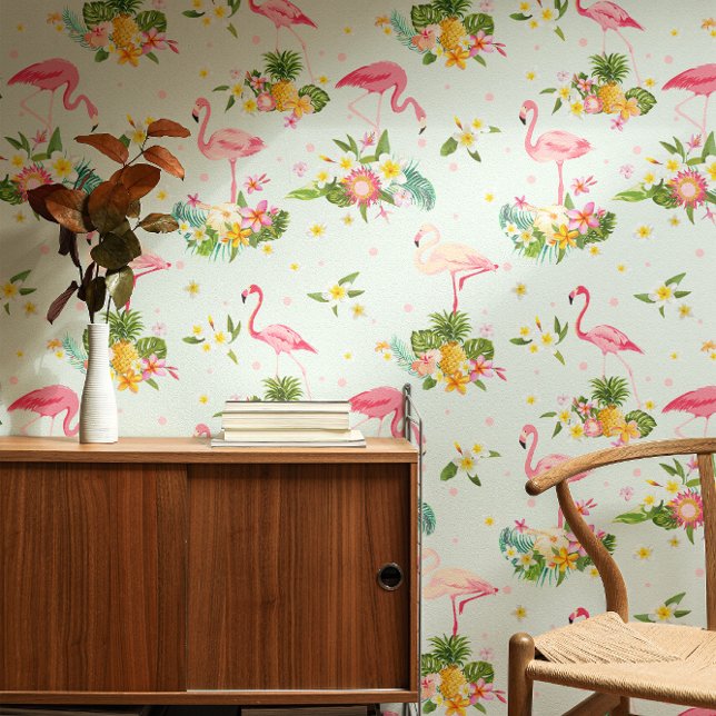 Papier Peint Tropical Pink Flamingos Plant Beach Vibes Pattern (Créateur téléchargé)