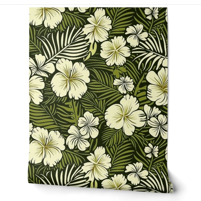 Papier Peint Tropical Yellow and Green Floral (Déroulement)
