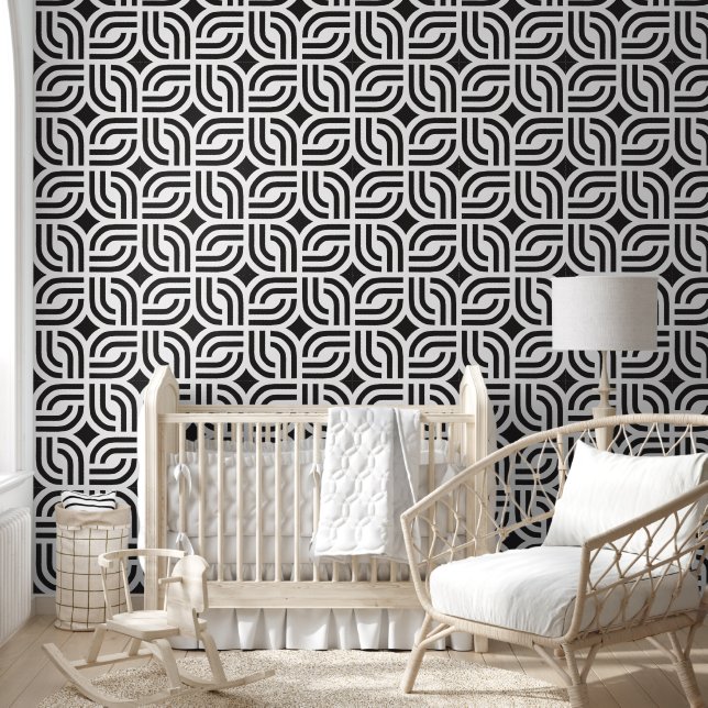 Papier Peint Tuile géométrique ornementale noire et blanche (Enfants)